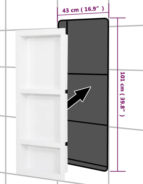 Încărcați imaginea în vizualizatorul Galerie, Nișă de duș, 3 compartimente, alb mat, 41x99x9 cm - Lando
