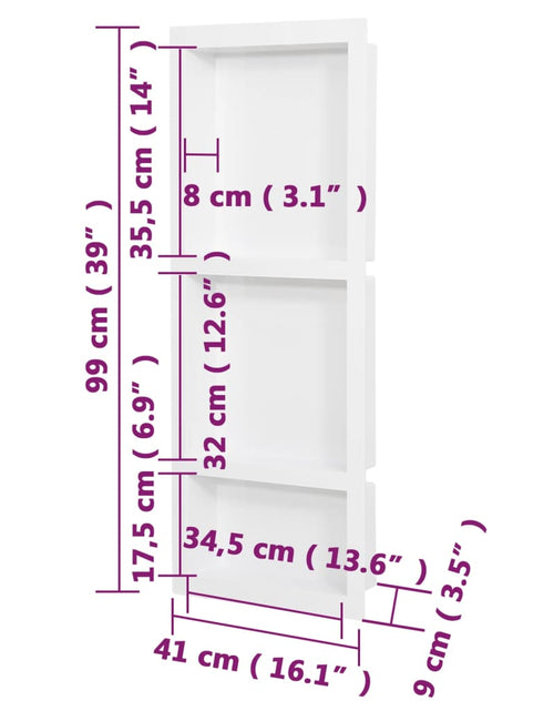 Încărcați imaginea în vizualizatorul Galerie, Nișă de duș, 3 compartimente, alb mat, 41x99x9 cm - Lando
