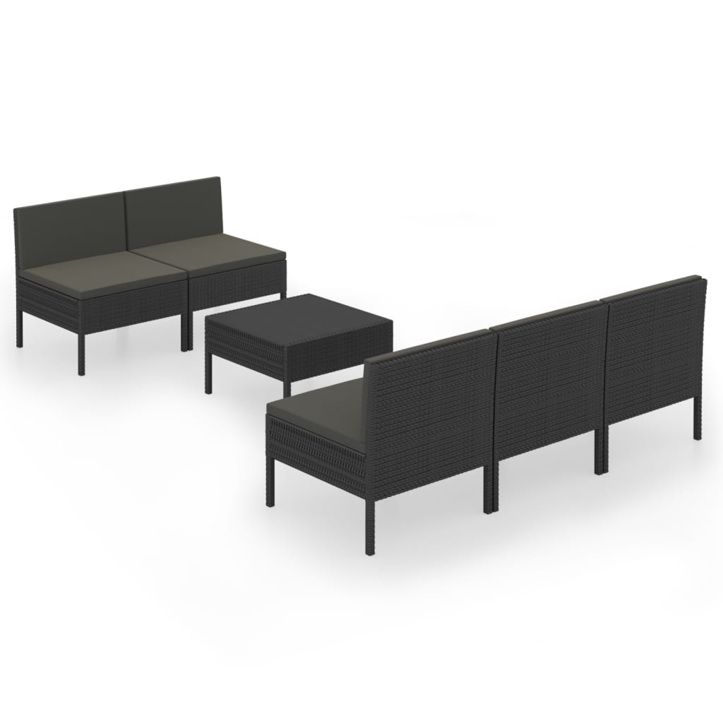 Set mobilier de grădină cu perne, 6 piese, negru, poliratan - Lando