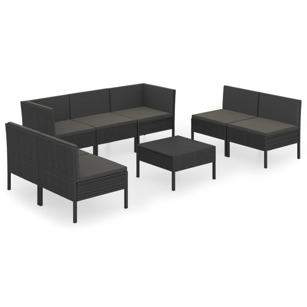 Set mobilier de grădină cu perne, 8 piese, negru, poliratan - Lando