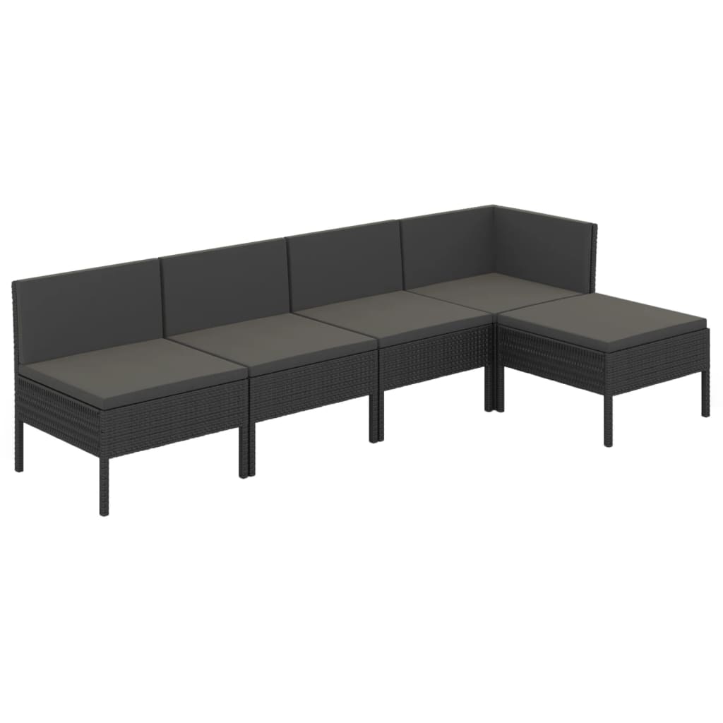 Set mobilier de grădină cu perne, 5 piese, negru, poliratan - Lando