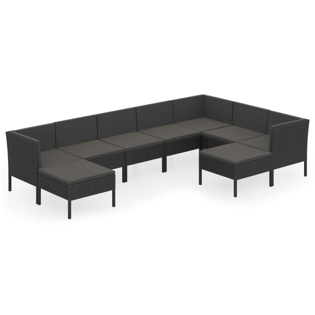 Set mobilier de grădină cu perne, 9 piese, negru, poliratan - Lando