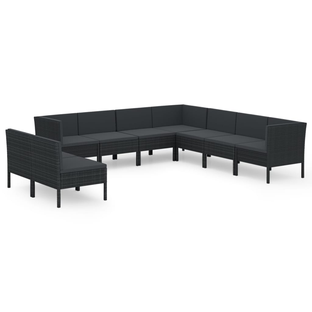 Set mobilier de grădină cu perne, 9 piese, negru, poliratan - Lando