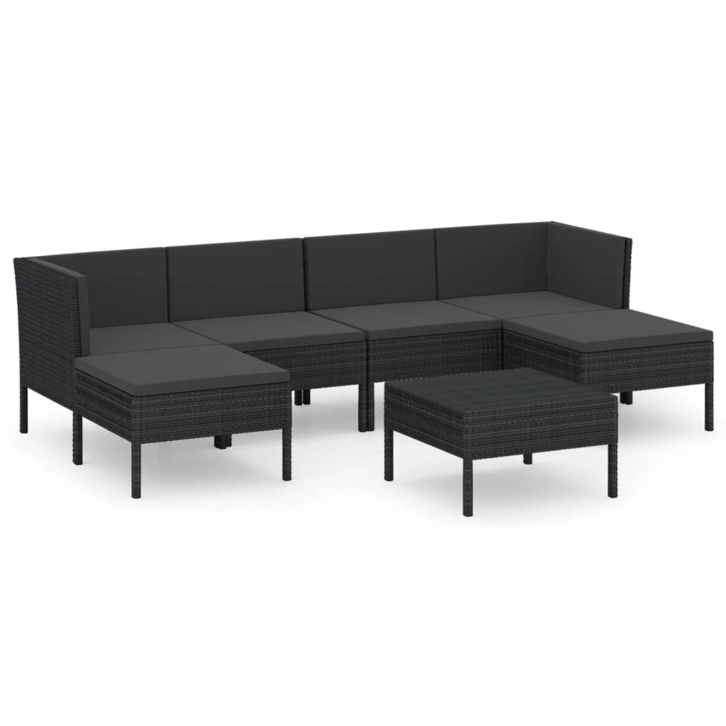 Set mobilier de grădină cu perne, 7 piese, negru, poliratan - Lando