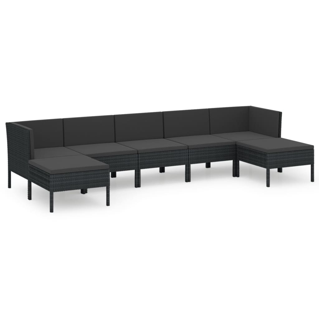 Set mobilier de grădină cu perne, 7 piese, negru, poliratan - Lando