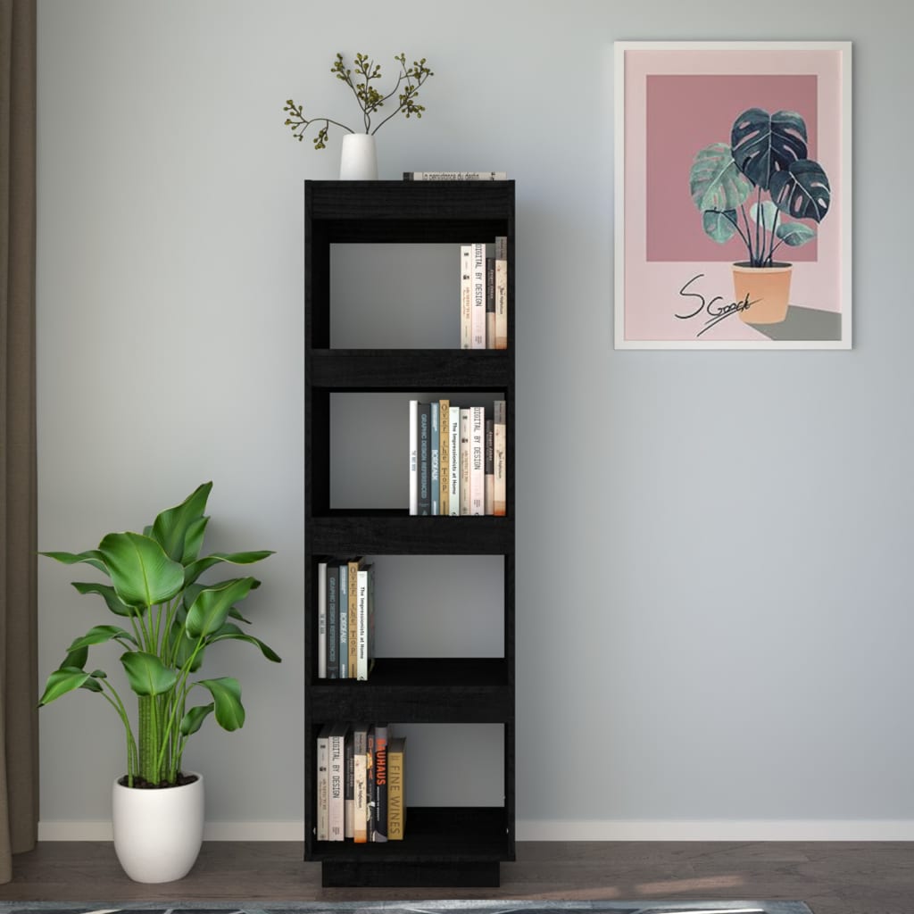 Bibliotecă/Separator cameră negru 40x35x135 cm lemn masiv pin Lando - Lando