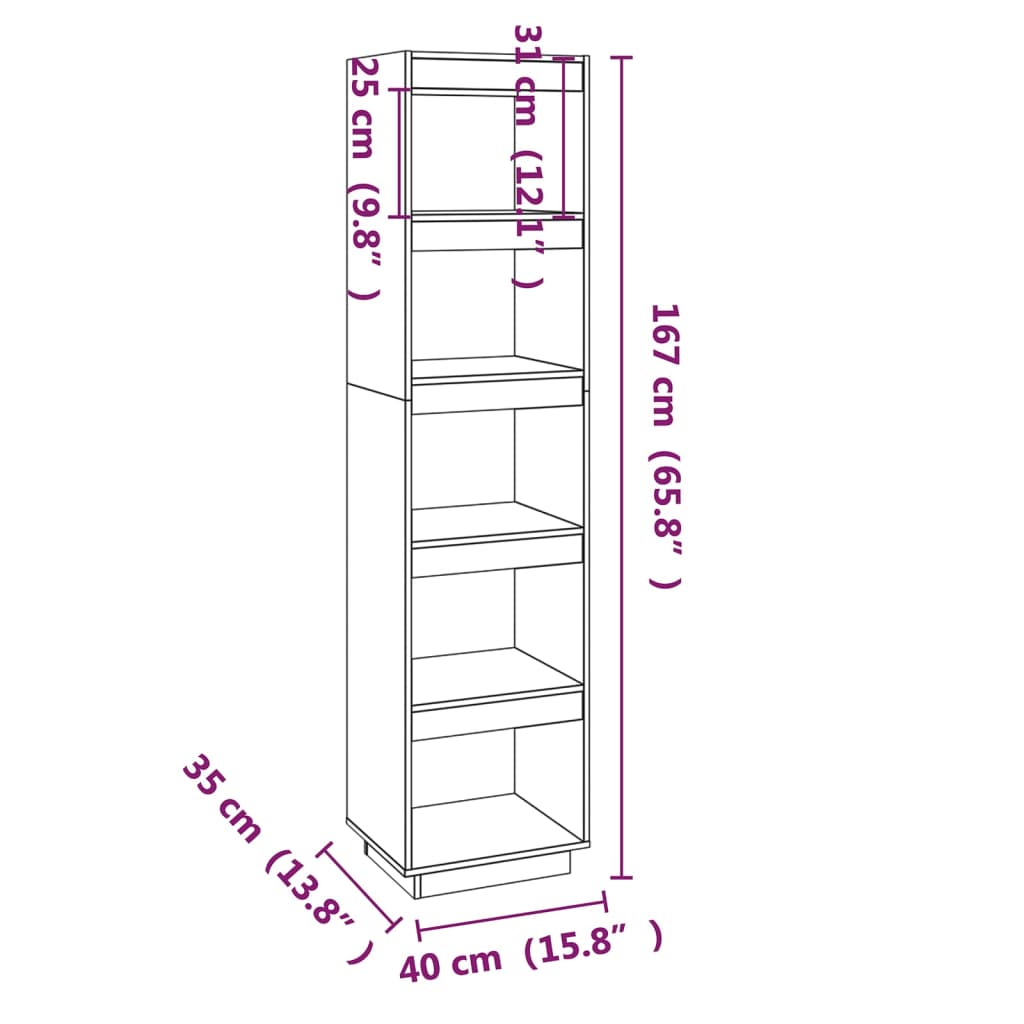 Bibliotecă/Separator cameră alb 40x35x167 cm lemn masiv de pin Lando - Lando