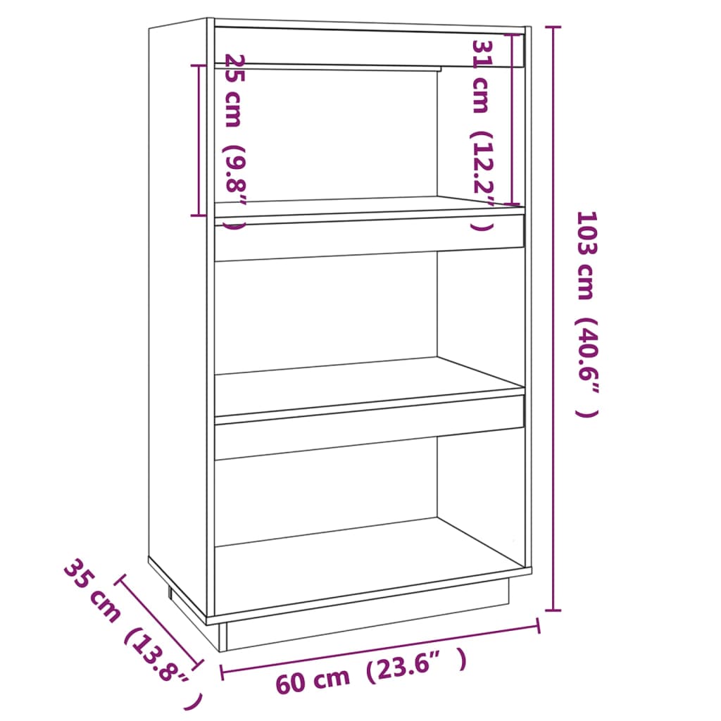 Bibliotecă/Separator cameră negru 60x35x103 cm lemn masiv pin Lando - Lando