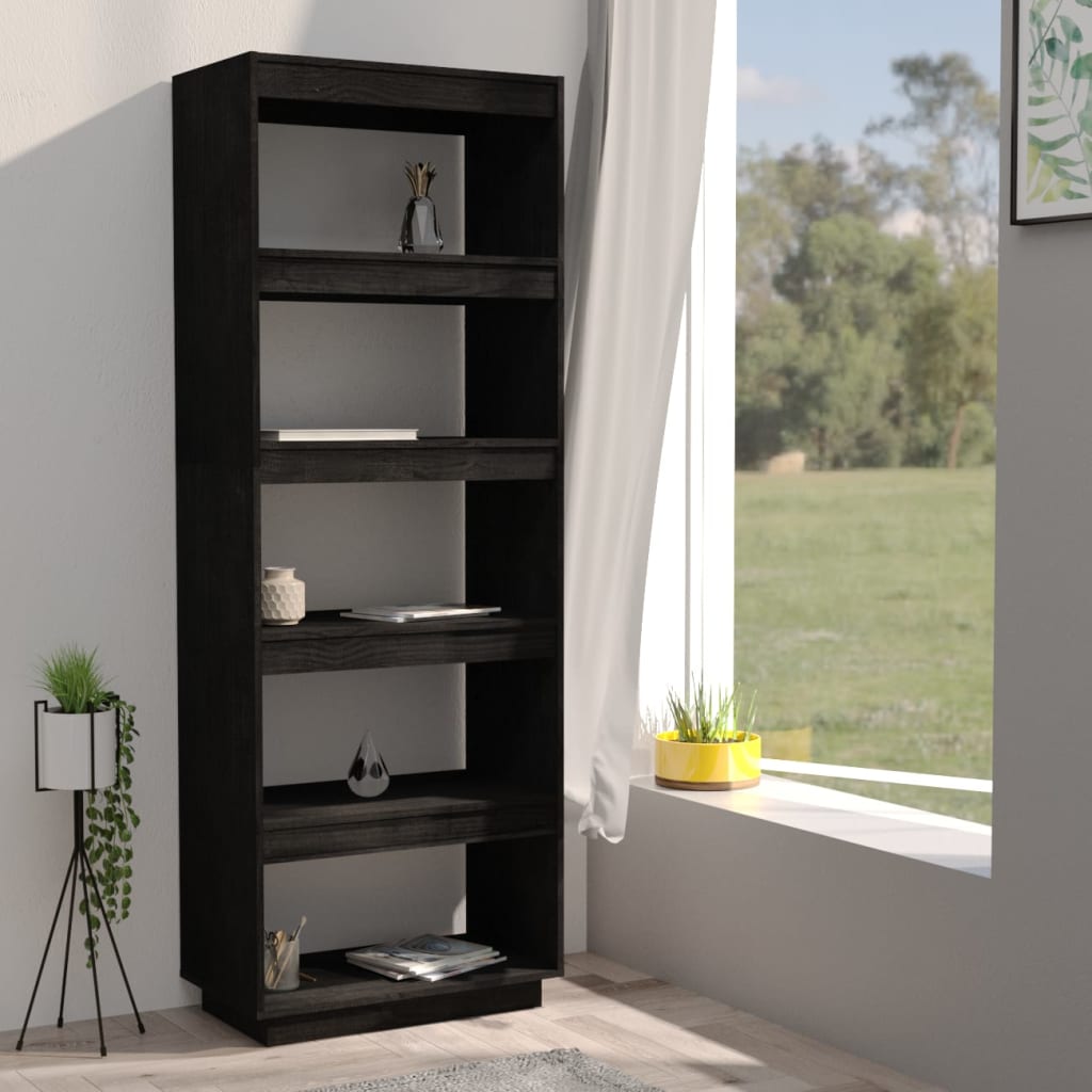 Bibliotecă/Separator cameră negru 60x35x167 cm lemn masiv pin Lando - Lando