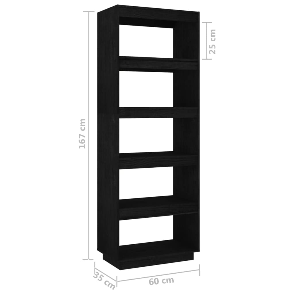 Bibliotecă/Separator cameră negru 60x35x167 cm lemn masiv pin Lando - Lando