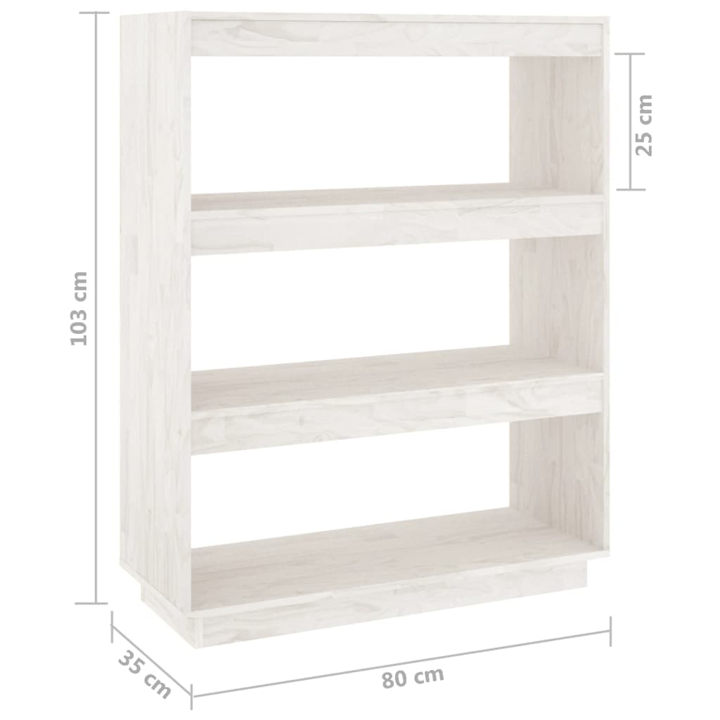 Bibliotecă/Separator cameră, alb, 80x35x103 cm, lemn masiv pin Lando - Lando