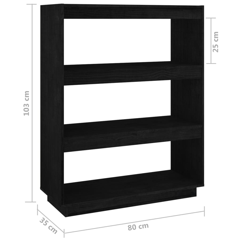 Bibliotecă/Separator cameră, negru, 80x35x103cm, lemn masiv pin Lando - Lando