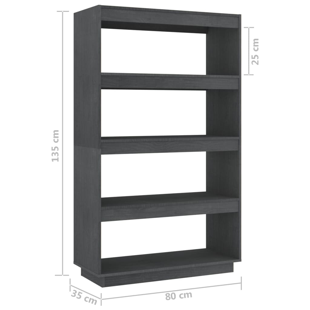 Bibliotecă/Separator cameră, gri, 80x35x135 cm, lemn masiv pin Lando - Lando