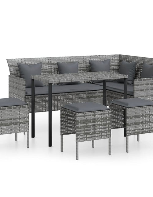 Încărcați imaginea în vizualizatorul Galerie, Set canapele de grădină forma L cu perne 5 piese gri poliratan - Lando
