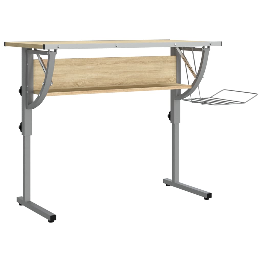 Birou stejar sonoma & gri 110x53x(58-87) cm lemn prelucrat&oțel - Lando