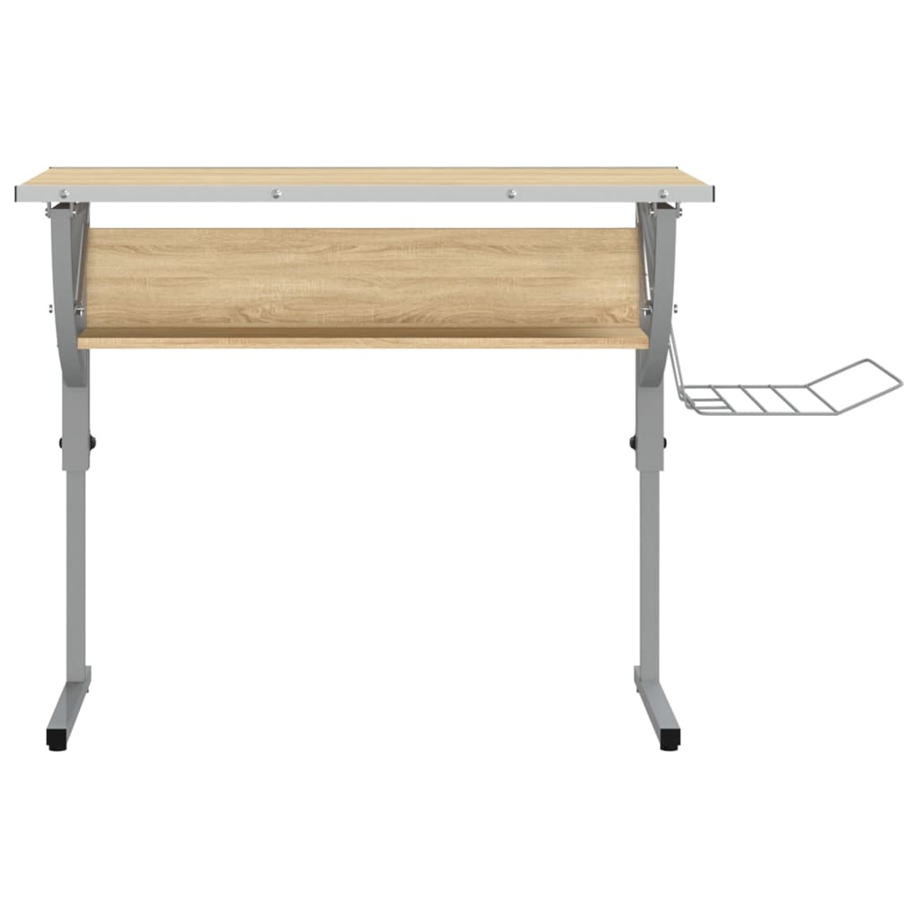 Birou stejar sonoma & gri 110x53x(58-87) cm lemn prelucrat&oțel - Lando