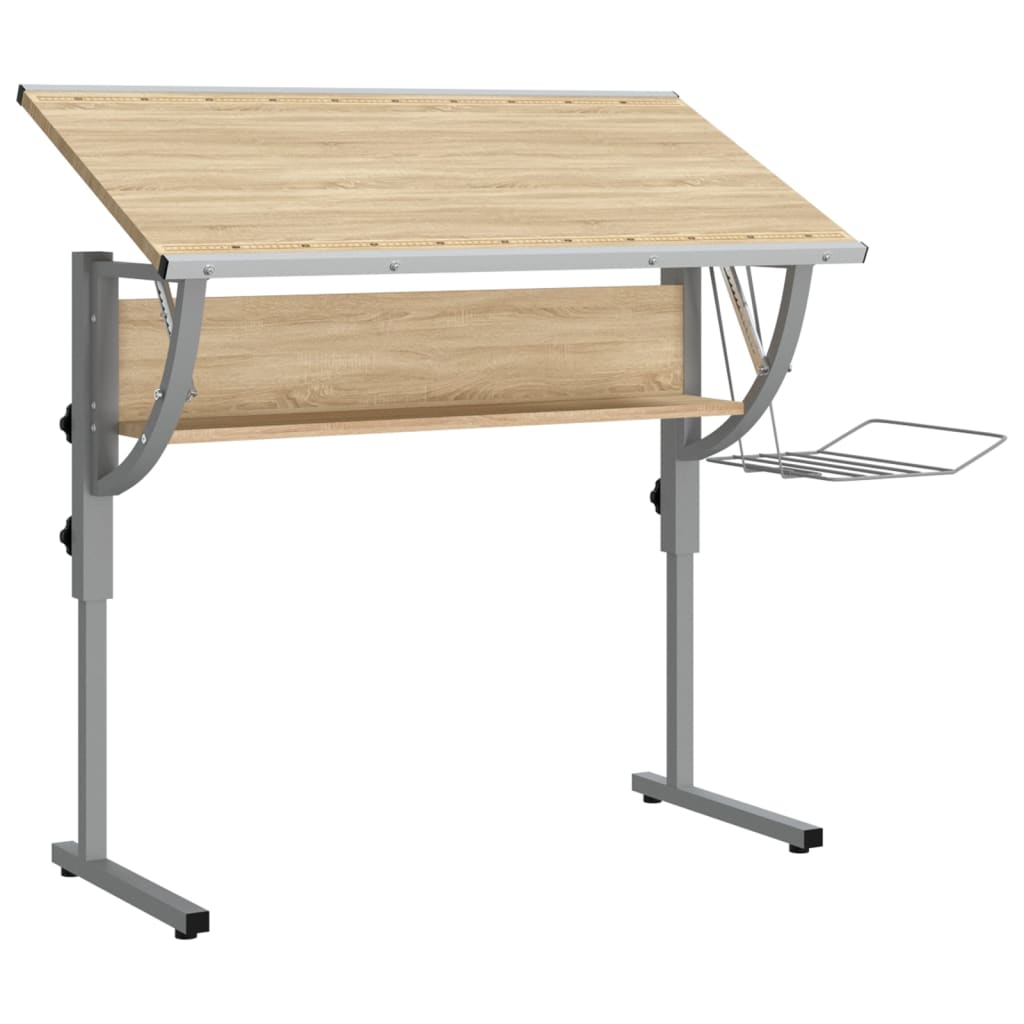 Birou stejar sonoma & gri 110x53x(58-87) cm lemn prelucrat&oțel - Lando