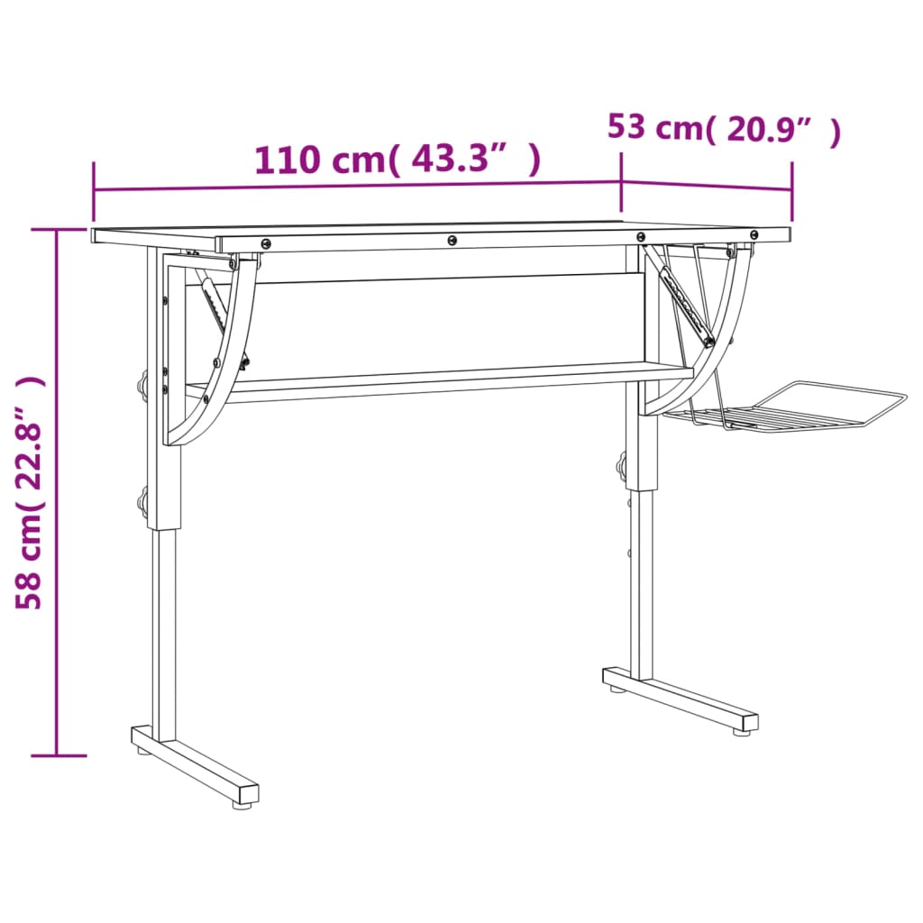 Birou stejar sonoma & gri 110x53x(58-87) cm lemn prelucrat&oțel - Lando
