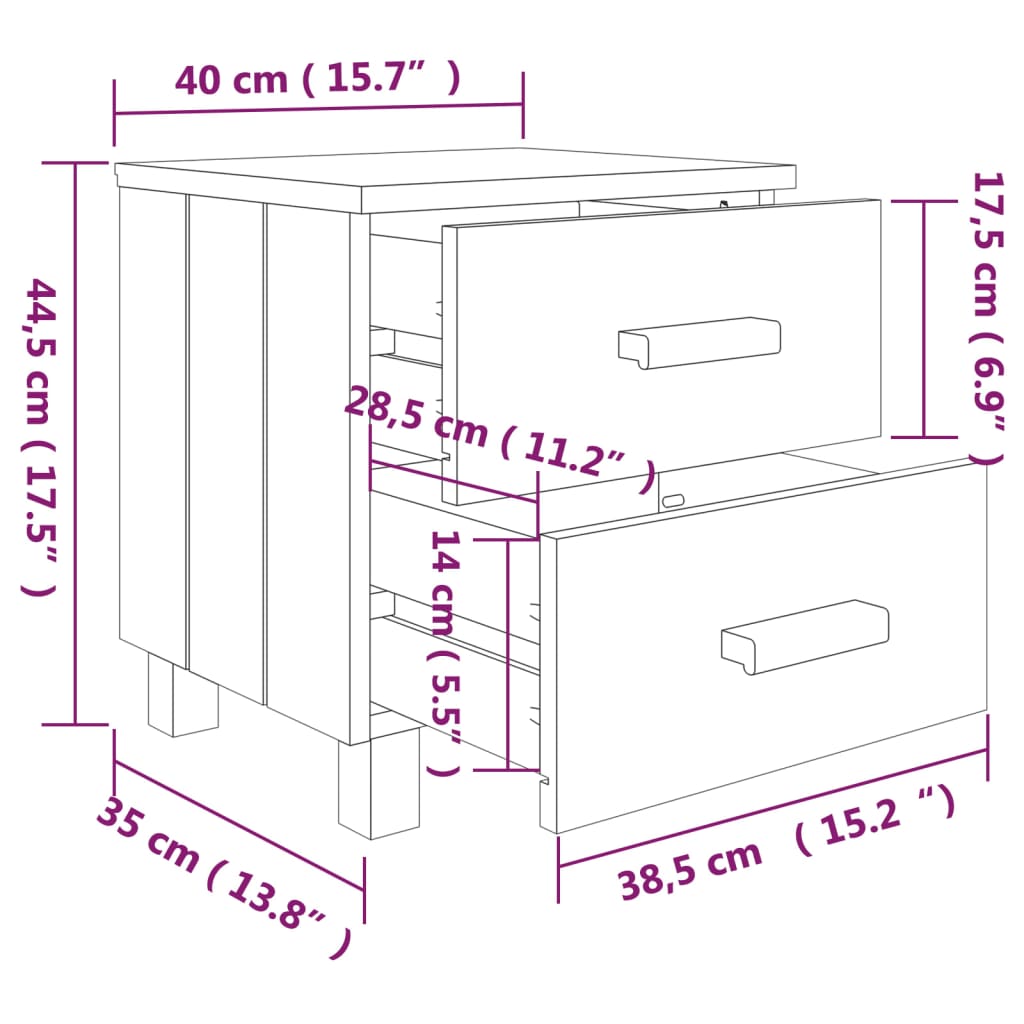 Noptiere HAMAR, 2 buc, alb, 40x35x44,5 cm, lemn masiv de pin - Lando