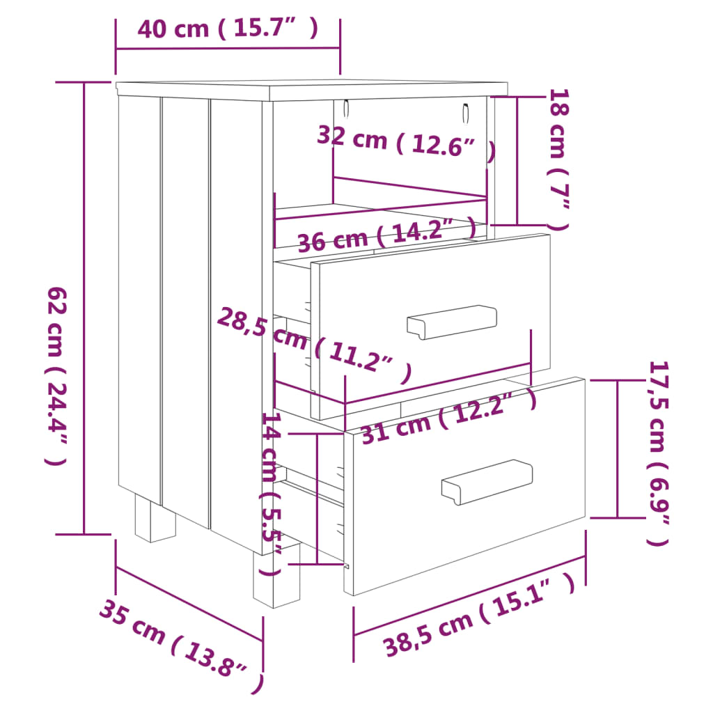 Noptiere HAMAR, 2 buc, gri deschis, 40x35x62 cm, lemn masiv - Lando