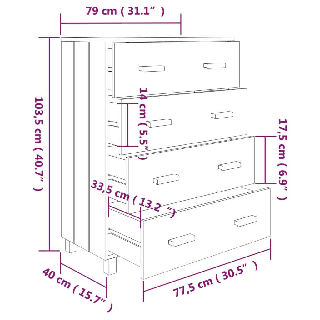 Servantă „HAMAR”, gri închis, 79x40x103,5 cm, lemn masiv pin Lando - Lando