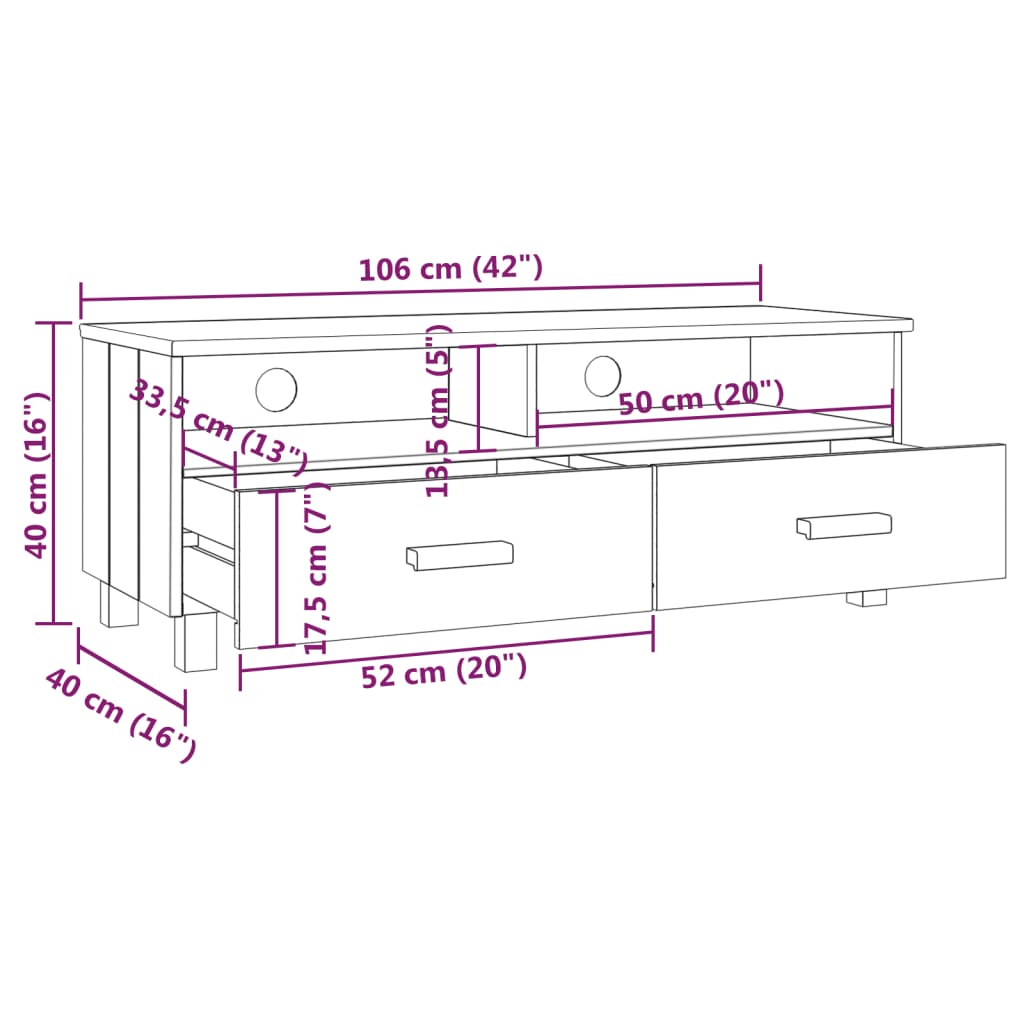 Dulap TV „HAMAR”, gri deschis, 106x40x40 cm, lemn masiv de pin Lando - Lando