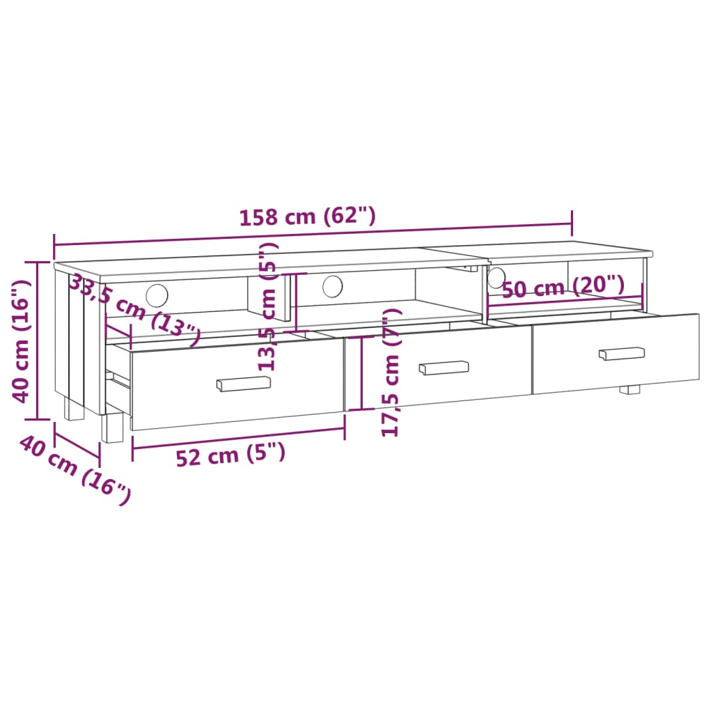 Dulap TV „HAMAR”, alb, 158x40x40 cm, lemn masiv de pin Lando - Lando