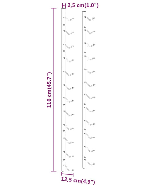 Загрузите изображение в средство просмотра галереи, Suport sticle de vin de perete, 12 sticle, 2 buc., alb, fier - Lando
