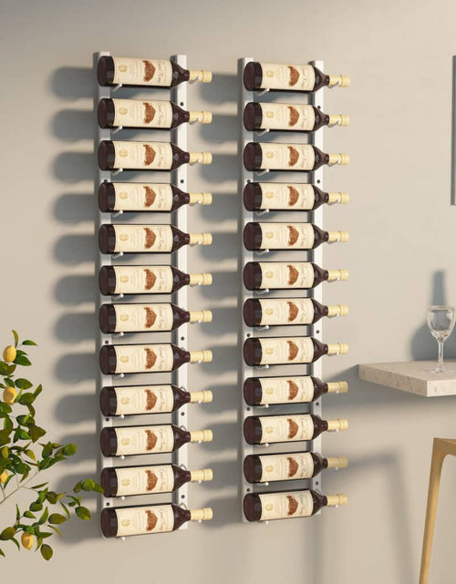 Încărcați imaginea în vizualizatorul Galerie, Suport sticle de vin de perete, 12 sticle, 2 buc., alb, fier - Lando
