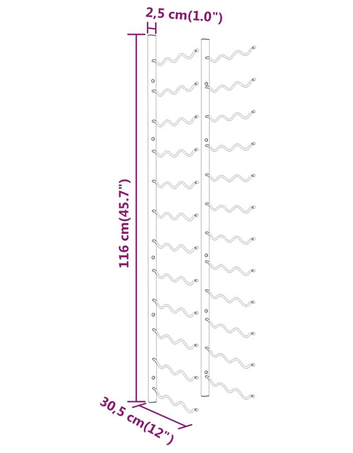 Încărcați imaginea în vizualizatorul Galerie, Suport sticle vin montat pe perete 36 sticle, 2 buc. alb fier - Lando
