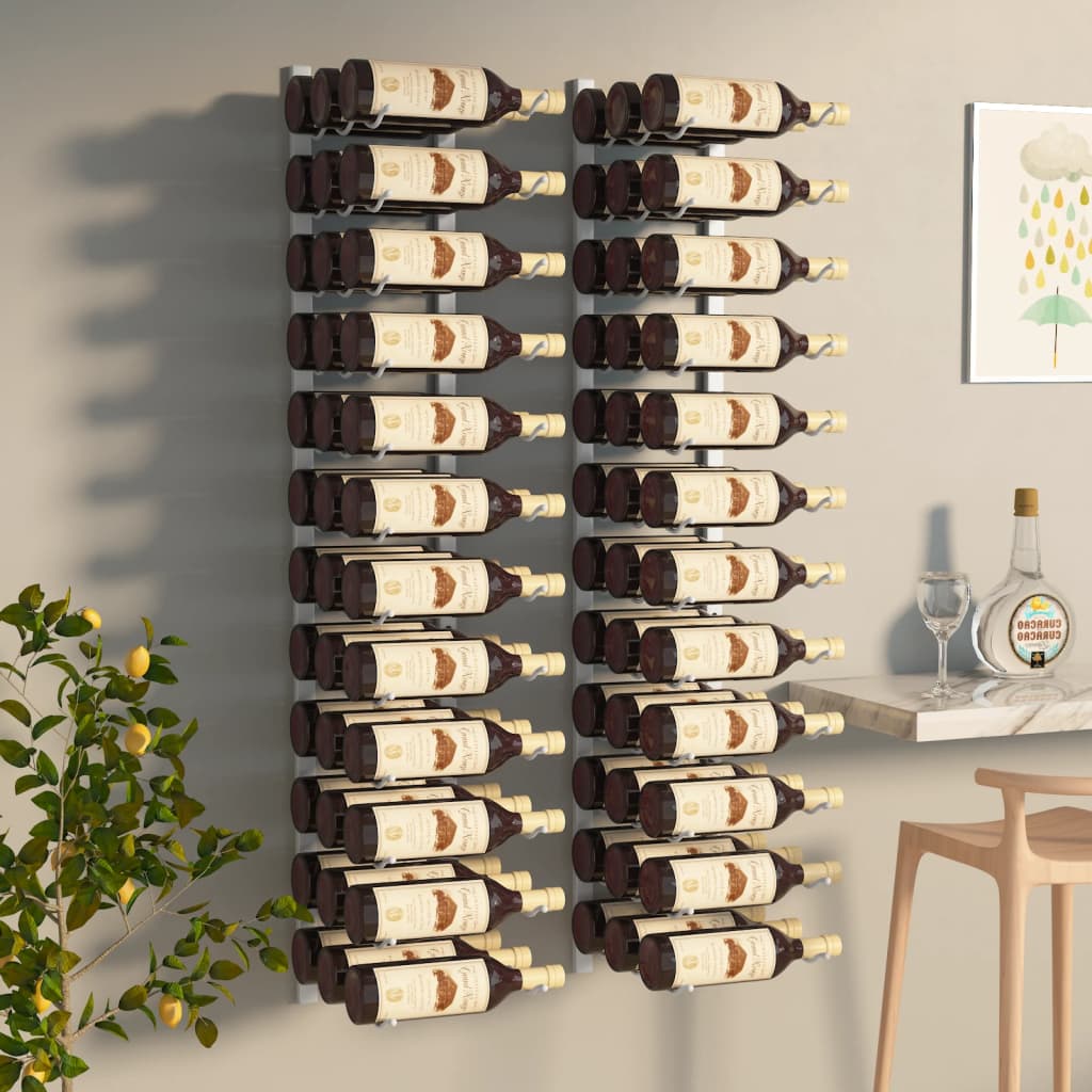 Suport sticle vin montat pe perete 36 sticle, 2 buc. alb fier - Lando