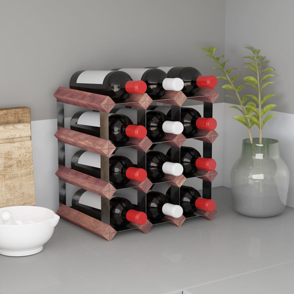 Suport de vinuri, 12 sticle, maro, lemn masiv de pin - Lando