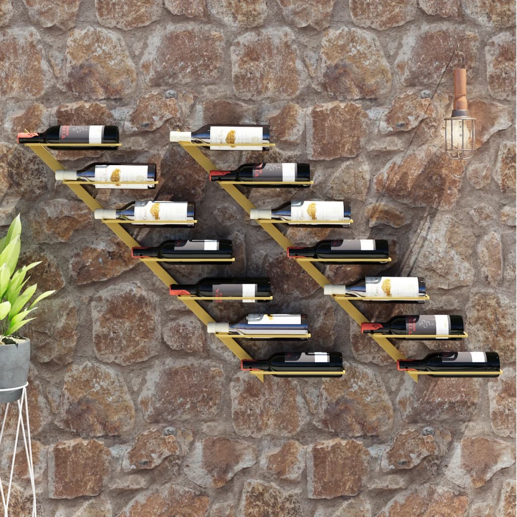 Suport sticle vin montat pe perete,2 buc.,7 sticle,auriu, metal - Lando