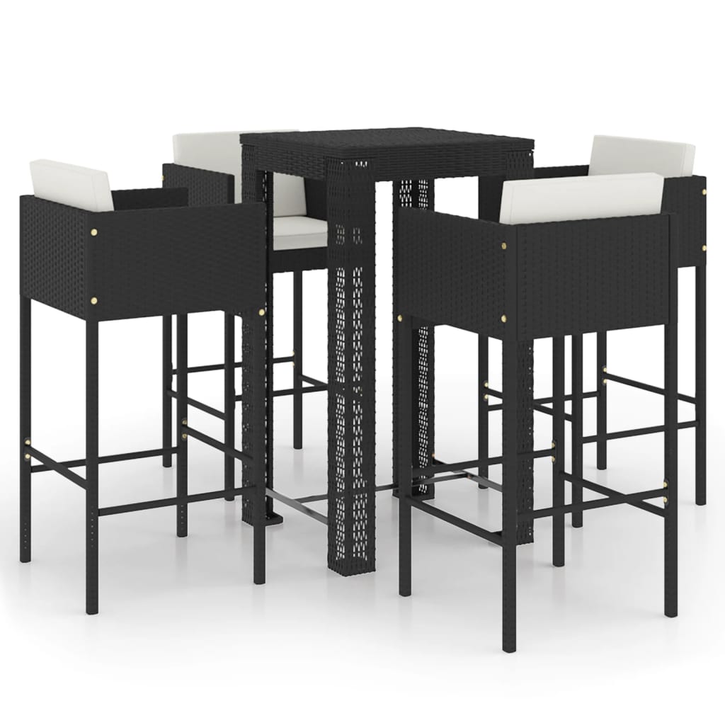 Set mobilier bar de grădină cu perne, 5 piese, negru, poliratan - Lando