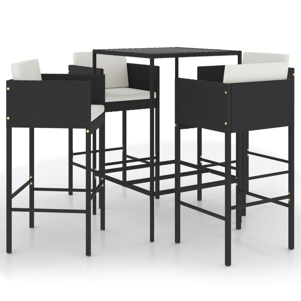 Set mobilier bar de grădină cu perne, 5 piese, negru, poliratan - Lando