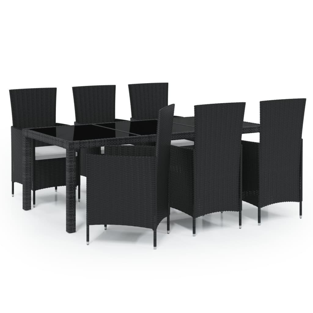Set mobilier de exterior cu perne, 7 piese, negru, poliratan - Lando