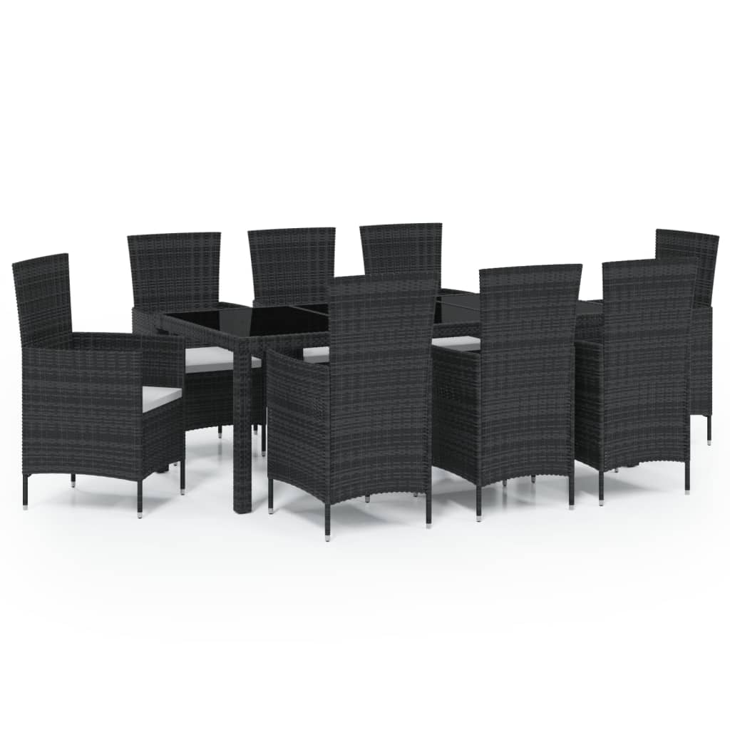 Set mobilier de grădină cu perne, 9 piese, negru, poliratan - Lando