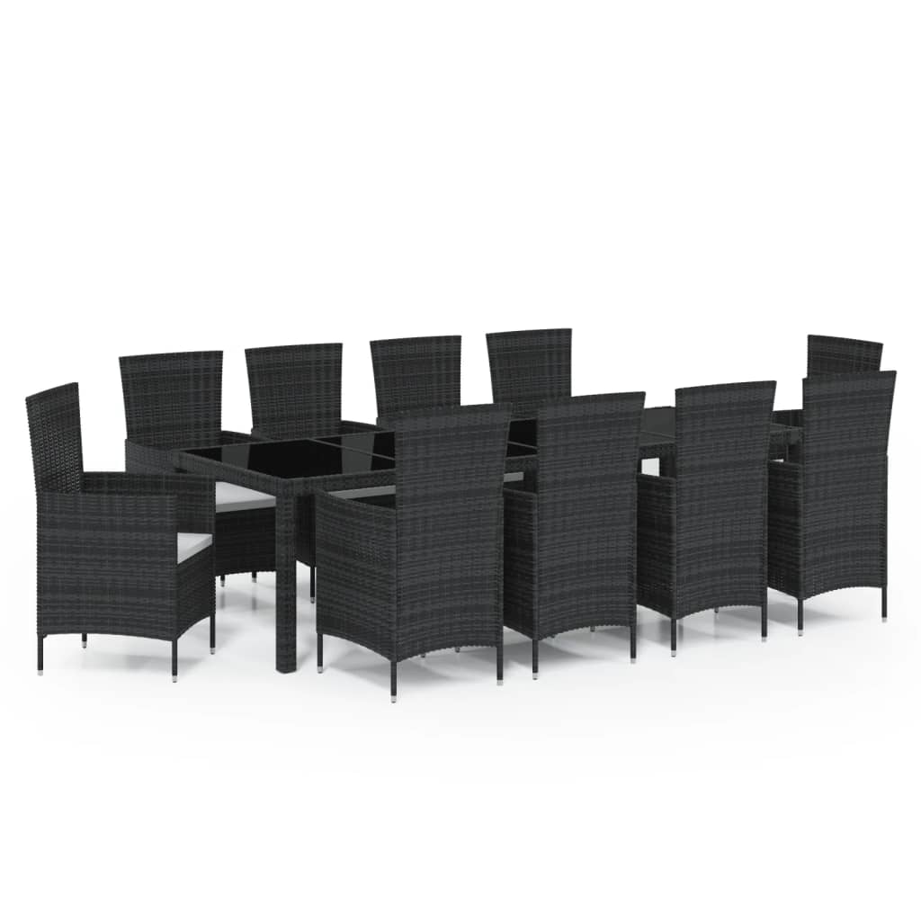 Set mobilier de exterior cu perne, 11 piese, negru, poliratan - Lando