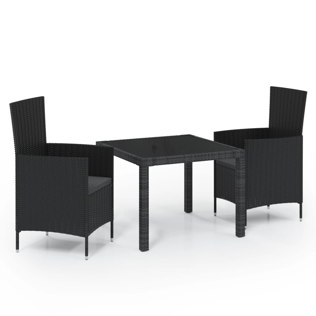 Set mobilier de exterior cu perne, 3 piese, negru, poliratan - Lando