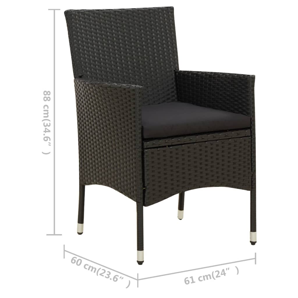 Set mobilier de exterior cu perne, 3 piese, negru, poliratan - Lando