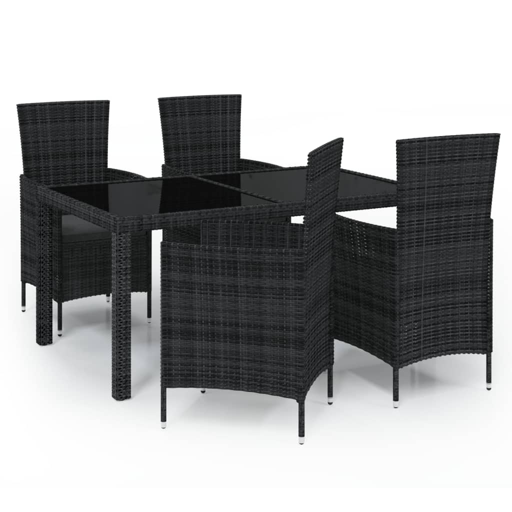 Set mobilier de exterior cu perne, 5 piese, negru, poliratan - Lando