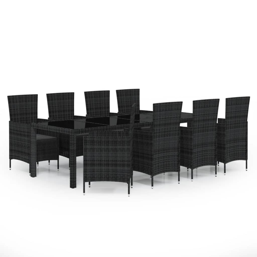 Set mobilier de grădină cu perne, 9 piese, negru, poliratan - Lando