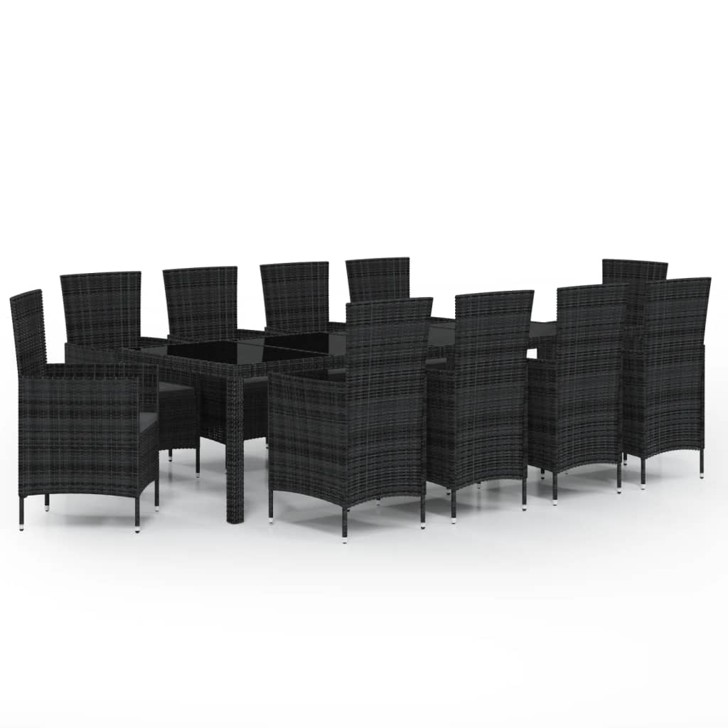 Set mobilier de exterior cu perne, 11 piese, negru, poliratan - Lando