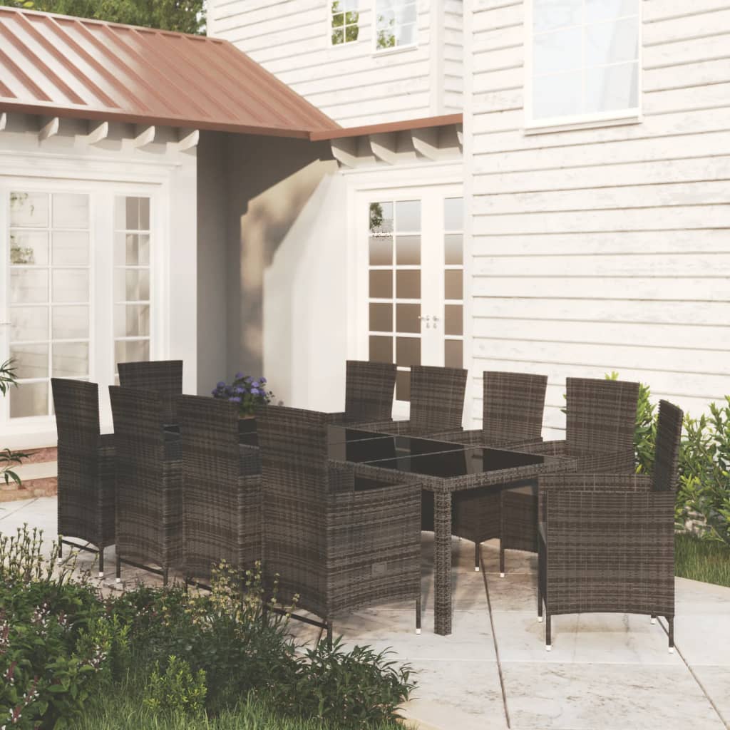 Set mobilier de exterior cu perne, 11 piese, negru, poliratan - Lando