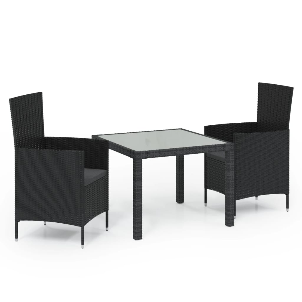 Set mobilier de exterior cu perne, 3 piese, negru, poliratan - Lando