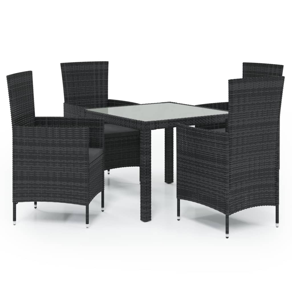 Set mobilier de exterior cu perne, 5 piese, negru, poliratan - Lando