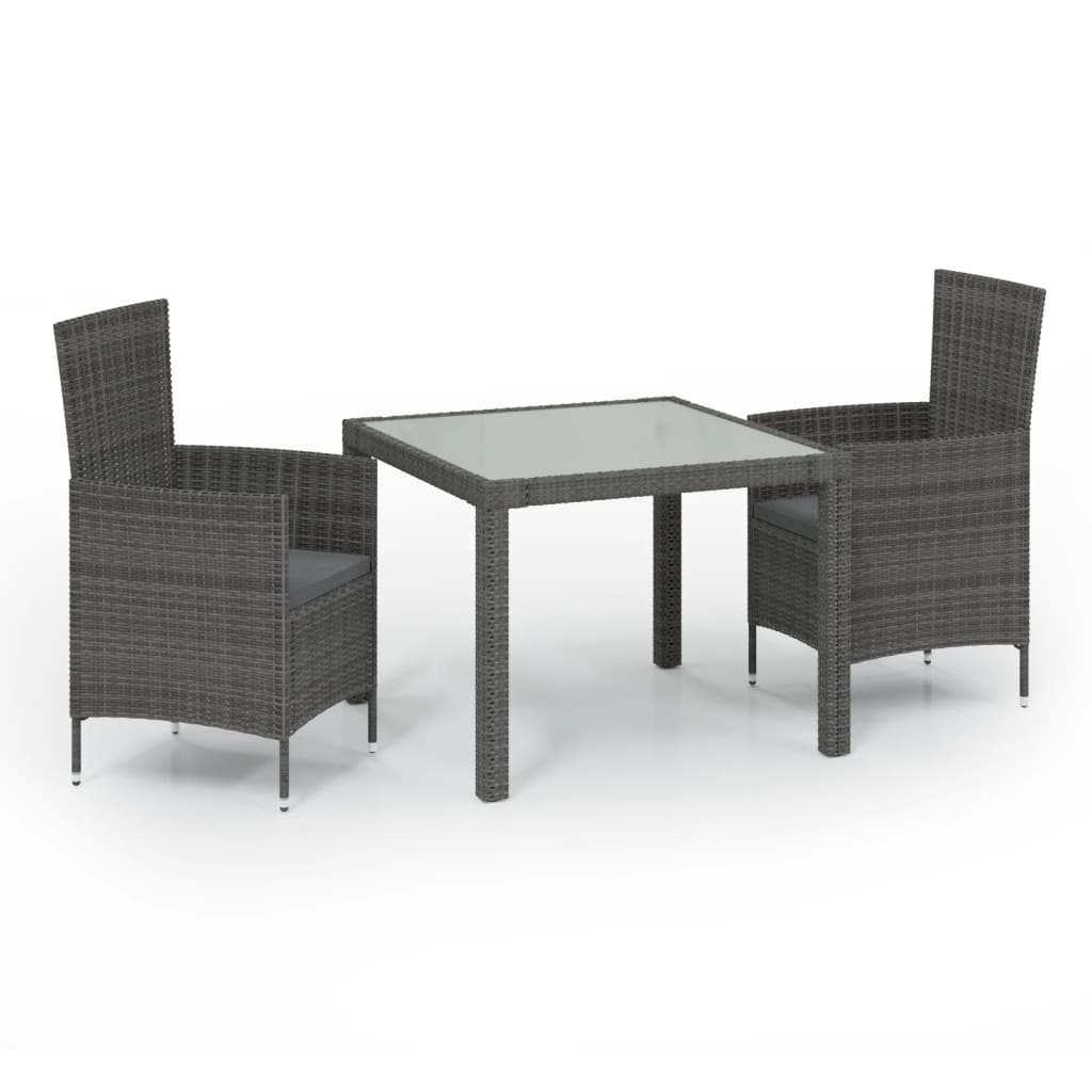 Set mobilier de exterior cu perne, 3 piese, gri, poliratan - Lando