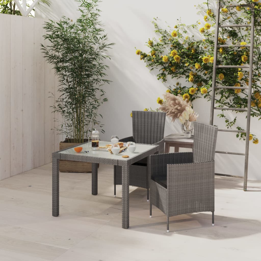 Set mobilier de exterior cu perne, 3 piese, gri, poliratan - Lando