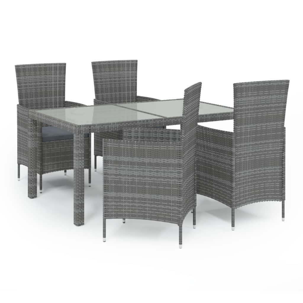 Set mobilier de exterior cu perne, 5 piese, gri, poliratan - Lando