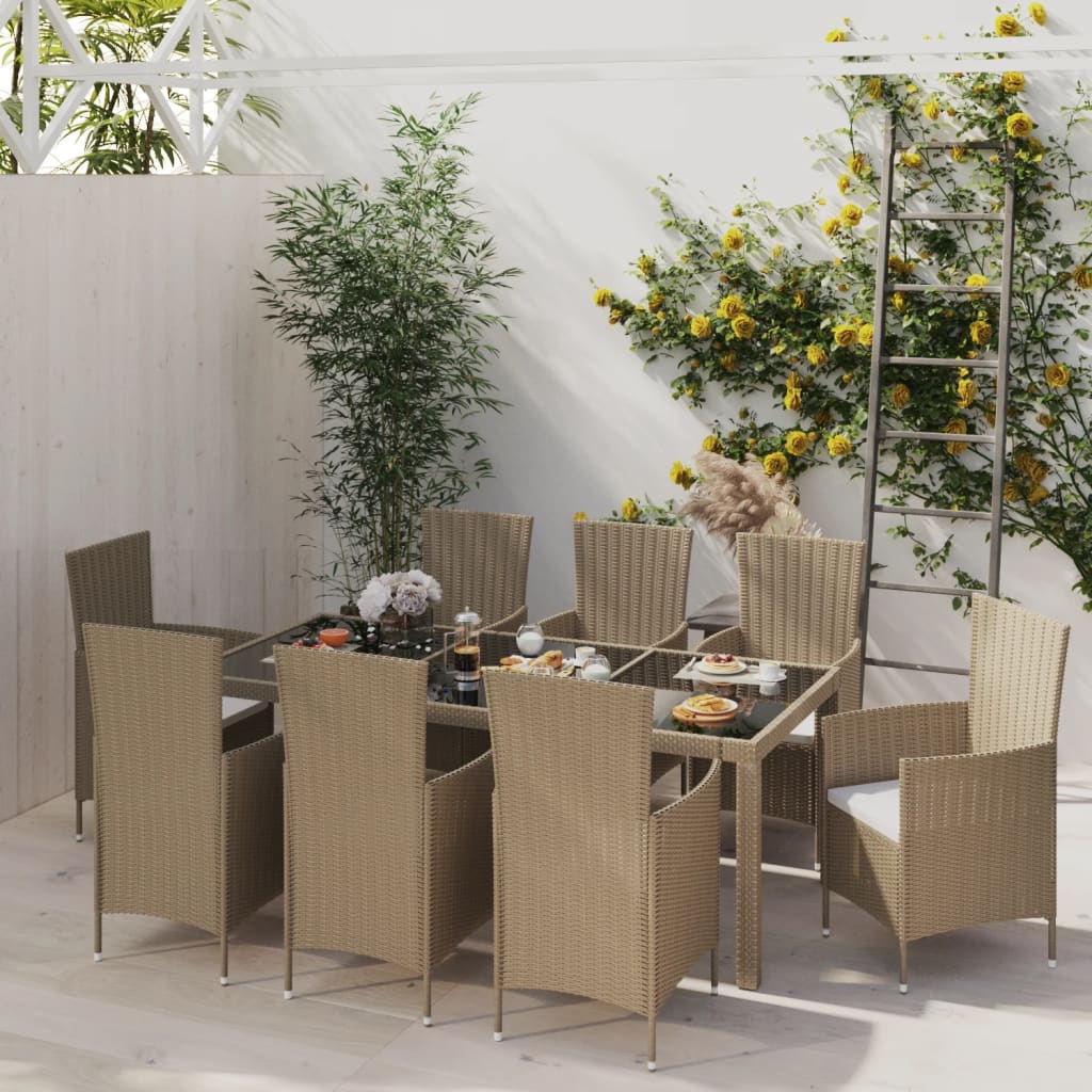 Set mobilier de grădină cu perne, 9 piese, bej, poliratan - Lando